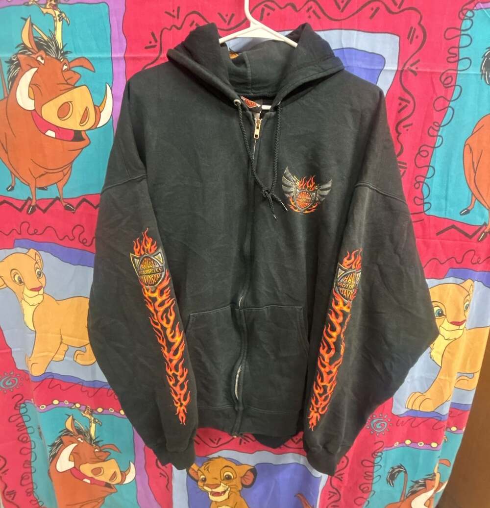 Harley Davidson Flame Zip Up Hoodie Size XL Mississippi Coast